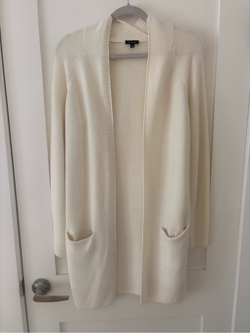 Talbots cream long open cardigan cotton nylon wool casual neutral XS